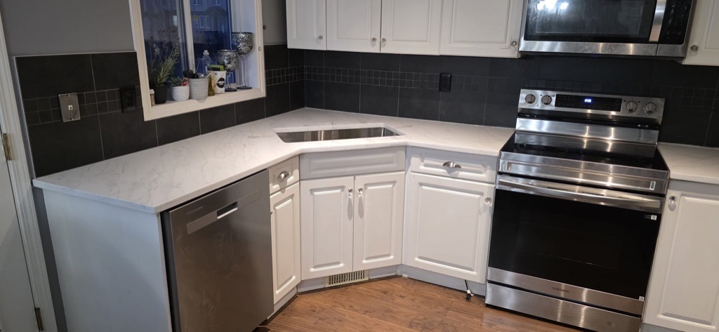 Calgary kitchen with white calacatta countertops